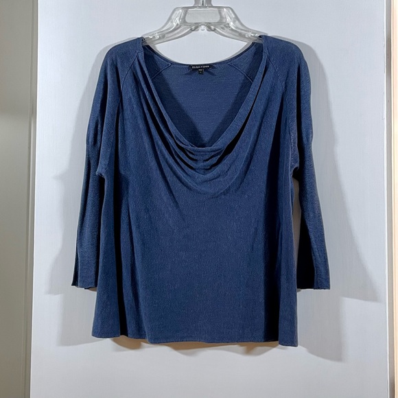 Eileen Fisher cowl neck sweater in blue silk-linen blend knit. Size: large - Picture 1 of 4